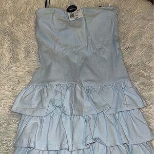 Light Blue Ruffled Strapless mini Dress